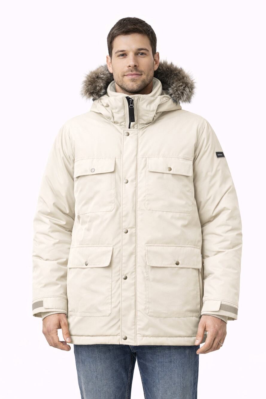 DKNY 2000s White Hooded Puffer Parka removable fur Men’s Medium